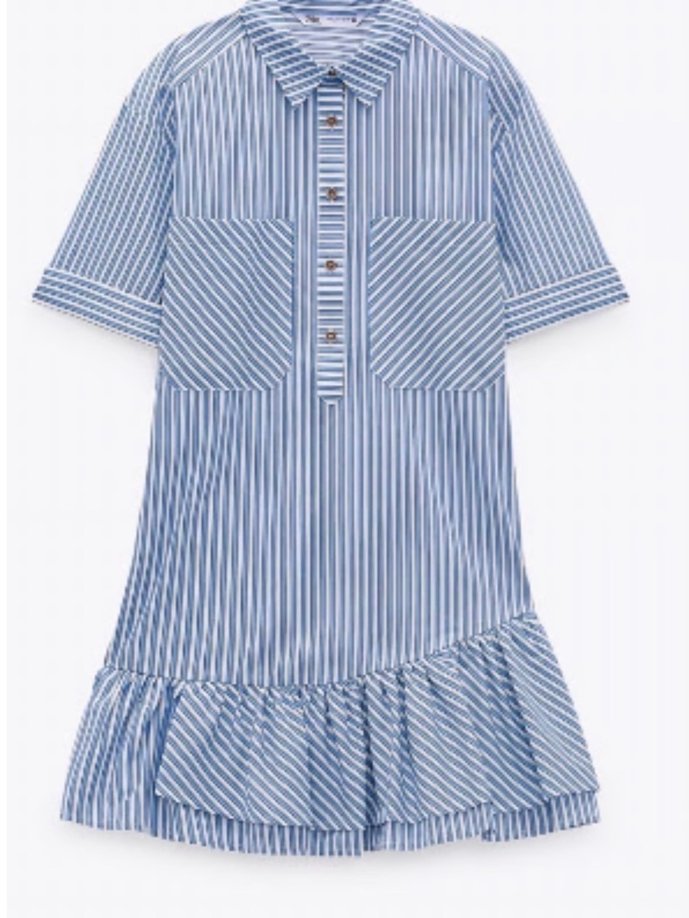 Zara Blue and White Striped Raffled Dress